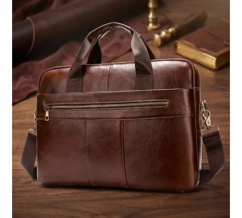 Ділова чоловіча сумка з зернистої шкіри Vintage 14836 Коричнева