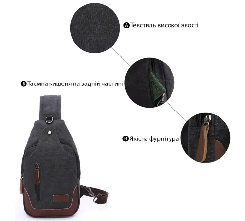 Сумка через плече текстильна Vintage 20077 Чорна