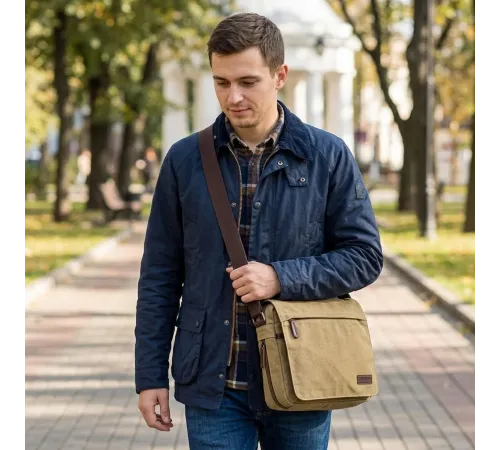 Текстильна сумка для ноутбука 13 дюймів через плече Vintage 20188 Хакі