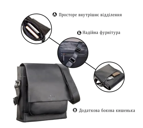 Сумка чоловіча SHVIGEL 11112 шкіряна Чорна