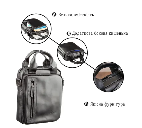 Сумка чоловіча SHVIGEL 11184 в гладку шкіру Чорна