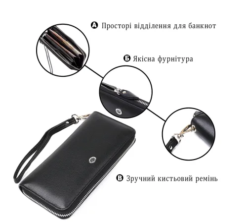 Шкіряний жіночий клатч на блискавки ST Leather 18933 Чорний