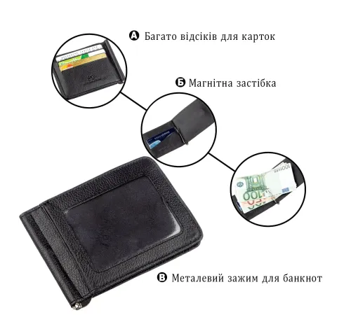 Шкіряний чоловічий Затискач на магніті ST Leather 18937 Чорний