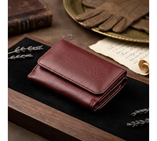Компактний жіночий гаманець на кнопці ST Leather 18885 Темно-червоний