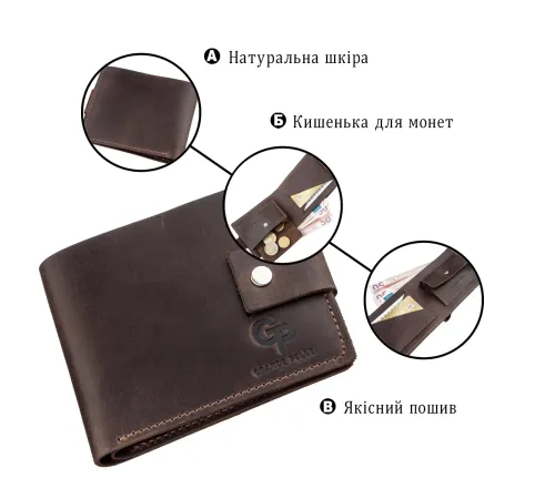 Надійне чоловіче портмоне в вінтажному стилі GRANDE PELLE 11229 Коричнева