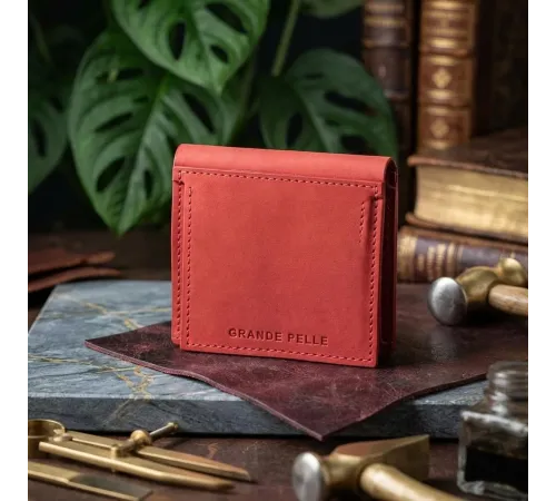 Яскраве шкіряне портмоне унісекс з накладної монетницьою GRANDE PELLE 11224 Червоне