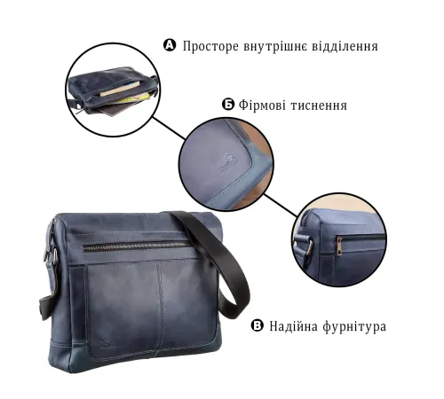 Ділова чоловіча шкіряна сумка на плече SHVIGEL 11249 Синя