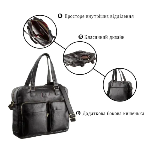 Чоловіча шкіряна ділова сумка-портфель для ноутбука SHVIGEL 19108 Чорна