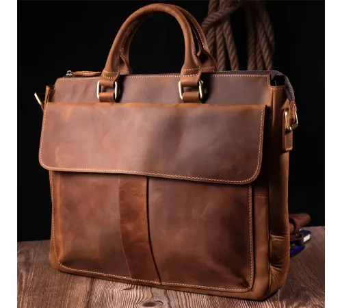 Шкіряний портфель для ноутбука роботи та документів Vintage 14066 Коричневий