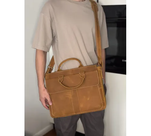 Шкіряний портфель для ноутбука роботи та документів Vintage 14066 Коричневий