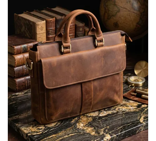 Шкіряний портфель для ноутбука роботи та документів Vintage 14066 Коричневий
