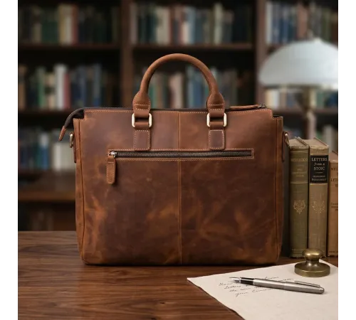 Шкіряний портфель для ноутбука роботи та документів Vintage 14066 Коричневий