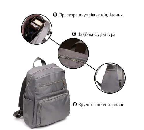 Рюкзак нейлоновий Vintage 14813 Сірий