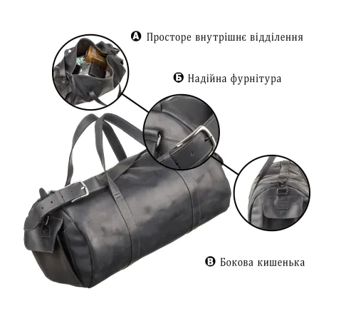 Сумка дорожня Grande Pelle 11046 з вінтажній шкіри Чорна