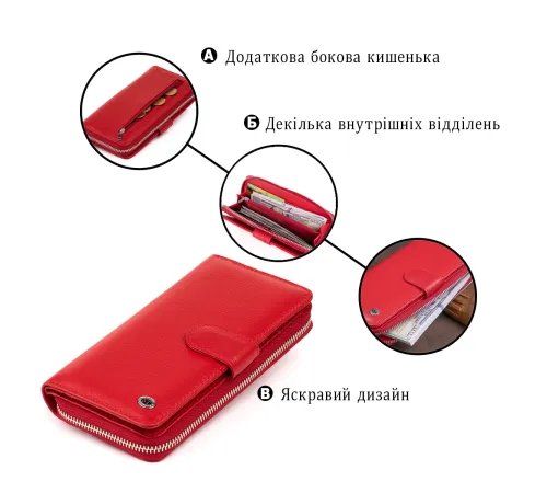 Жіночий шкіряний гаманець для карток та купюр ST Leather 19306 Червоний