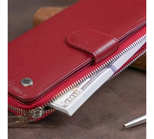 Вертикальний місткий гаманець зі шкіри жіночий ST Leather 19307 Бордовий
