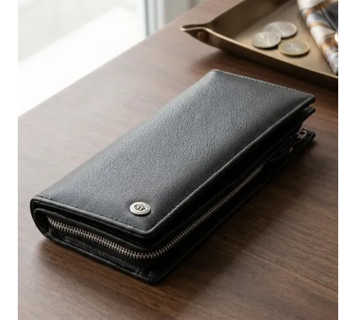 Вертикальний гаманець шкіряний жіночий ST Leather 19274 Чорний