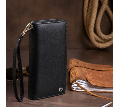 Вертикальний гаманець шкіряний жіночий ST Leather 19274 Чорний