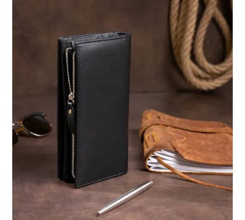 Вертикальний гаманець шкіряний жіночий ST Leather 19274 Чорний