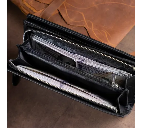 Вертикальний гаманець шкіряний жіночий ST Leather 19274 Чорний