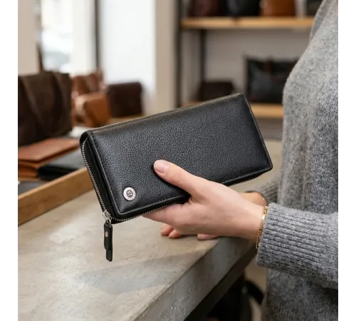 Вертикальний гаманець шкіряний жіночий ST Leather 19274 Чорний
