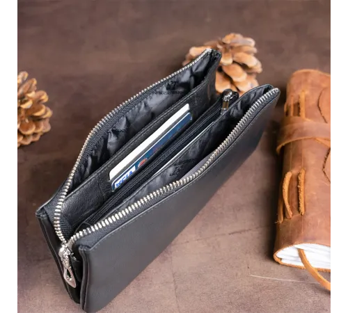 Місткий клатч на два відділення жіночий ST Leather 19246 Чорний