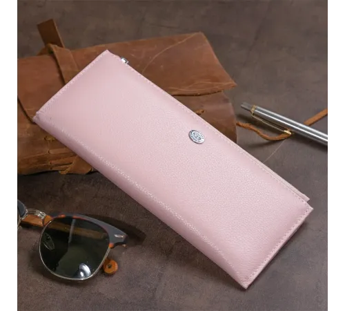 Горизонтальний тонкий гаманець зі шкіри жіночий ST Leather 19325 Рожевий