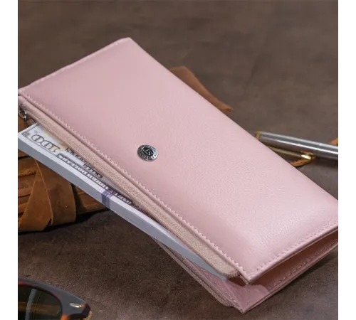 Горизонтальний тонкий гаманець зі шкіри жіночий ST Leather 19325 Рожевий