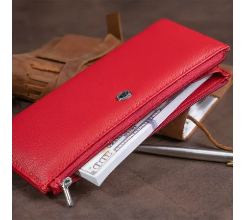 Горизонтальний тонкий гаманець зі шкіри жіночий ST Leather 19330 Червоний