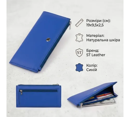 Горизонтальний тонкий гаманець зі шкіри унісекс ST Leather 19329 Синій