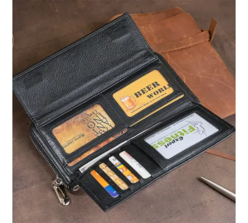 Жіночий шкіряний клатч для карток купюр та документів ST Leather 19292 Чорний