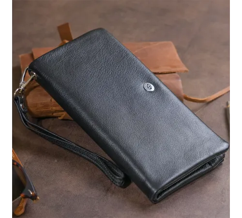 Гаманець-клатч зі шкіри з кишенею для мобільного ST Leather 19310 Чорний