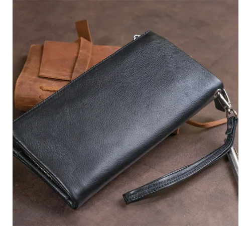Гаманець-клатч зі шкіри з кишенею для мобільного ST Leather 19310 Чорний