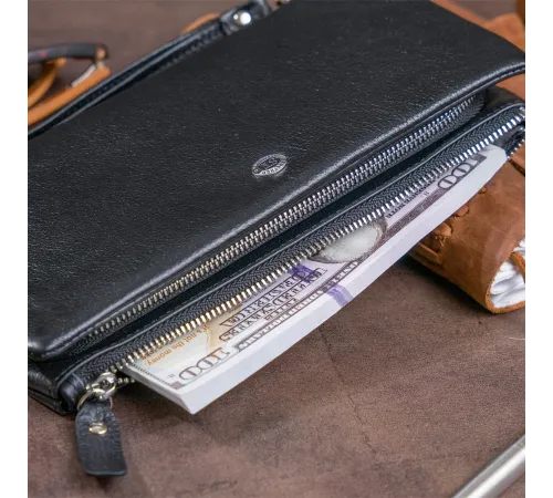 Гаманець-клатч зі шкіри з кишенею для мобільного ST Leather 19310 Чорний