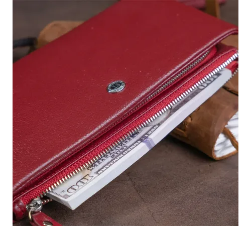Гаманець-клатч зі шкіри з кишенею для мобільного ST Leather 19311 Бордовий