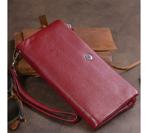 Гаманець-клатч зі шкіри з кишенею для мобільного ST Leather 19311 Бордовий