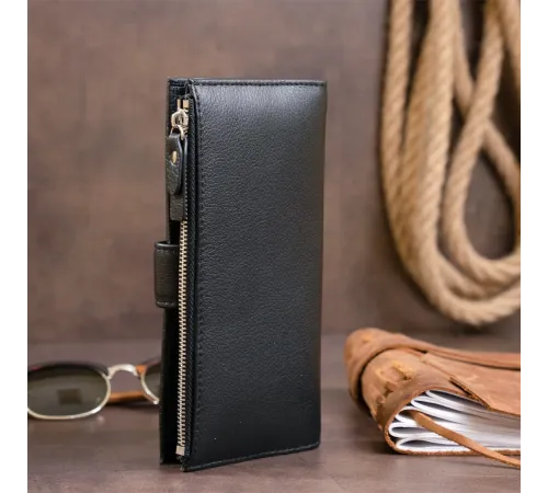 Оригінальний гаманець шкіряний жіночий на хлястику з кнопкою ST Leather 19280 Чорний