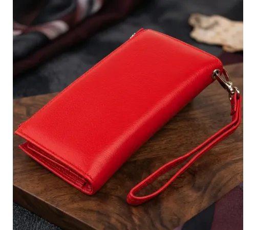 Оригінальний гаманець шкіряний жіночий на хлястику з кнопкою ST Leather 19281 Червоний