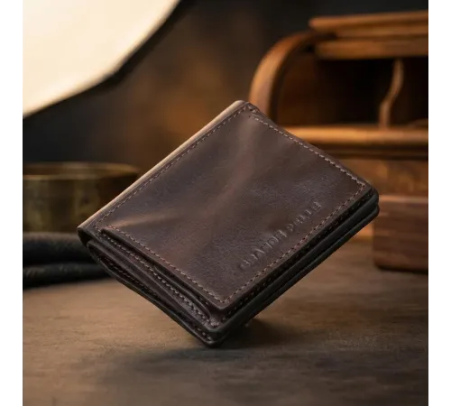 Вертикальне глянсове портмоне з накладною монетницьою GRANDE PELLE 11330 Шоколадне