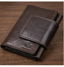 Портмоне вертикальне з хлястиком на магніті на одне відділення GRANDE PELLE 11305 Коричневе