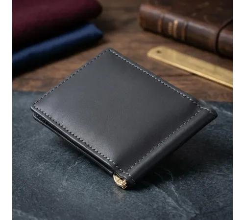 Стильний затискач для грошей без застібки GRANDE PELLE 11294 Чорний