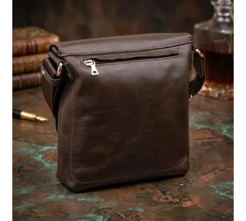 Сумка месенджер в гладкій шкірі GRANDE PELLE 11334 Шоколадна