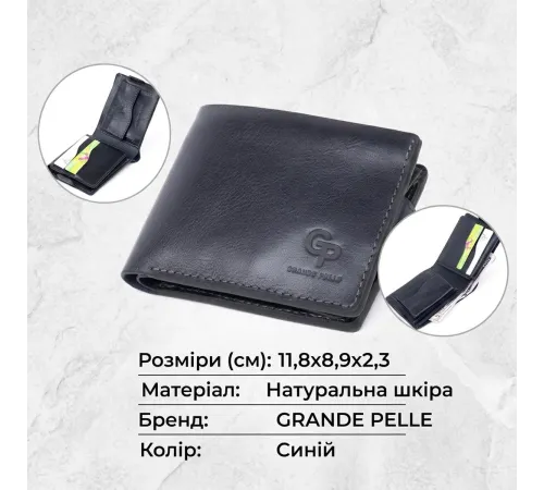 Функціональне тонке портмоне GRANDE PELLE 11323 Синє