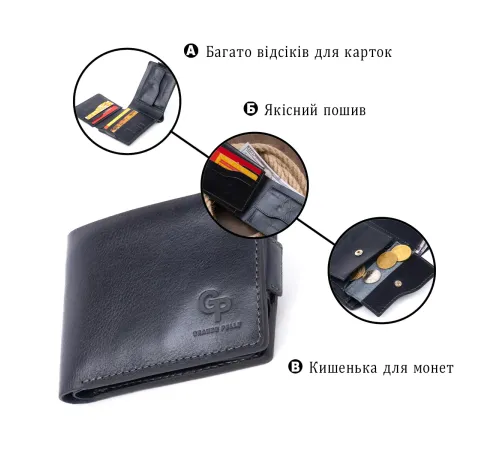 Функціональне тонке портмоне GRANDE PELLE 11323 Синє