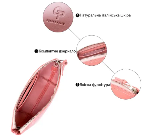 Жіноча косметичка зі шкіри Amelin GRANDE PELLE 11299 Пудровая