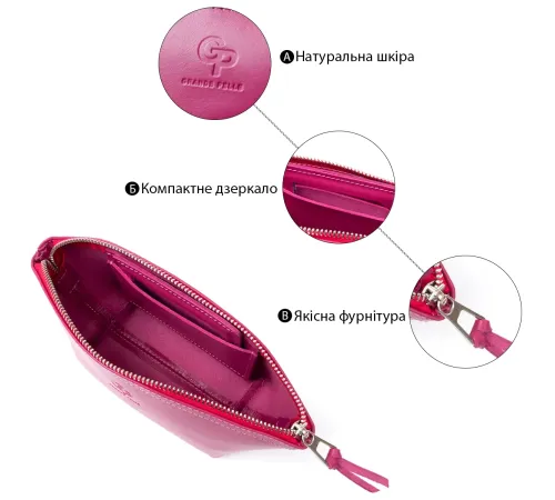 Жіноча косметичка зі шкіри Amelin GRANDE PELLE 11301 Фуксія