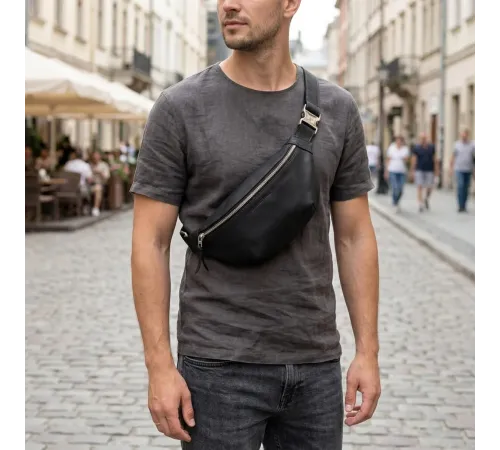 Бананка поясна унісекс вінтажна Grande Pelle 11144 Чорна