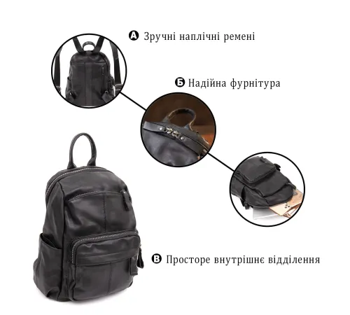 Рюкзак міський в гладку шкіру Vintage 20411 Чорний