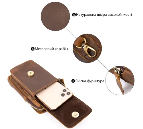 Сумка чоловіча на пояс Vintage 20419 Коричнева