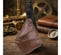 Чоловіча сумка слінг з екошкіри для документів та міста Vintage 20566 Темно Коричнева